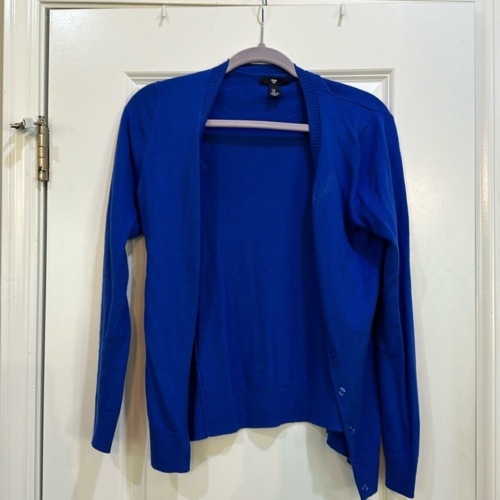 Bright blue cardigan